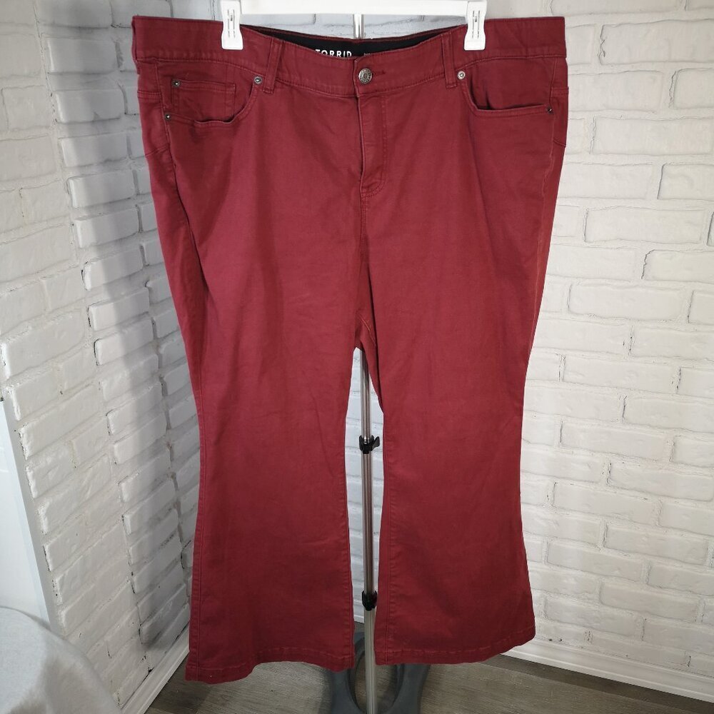 Torrid "Feel The Fit" Ladies Size 26S Red Super Soft Bombshell Flare Jeans